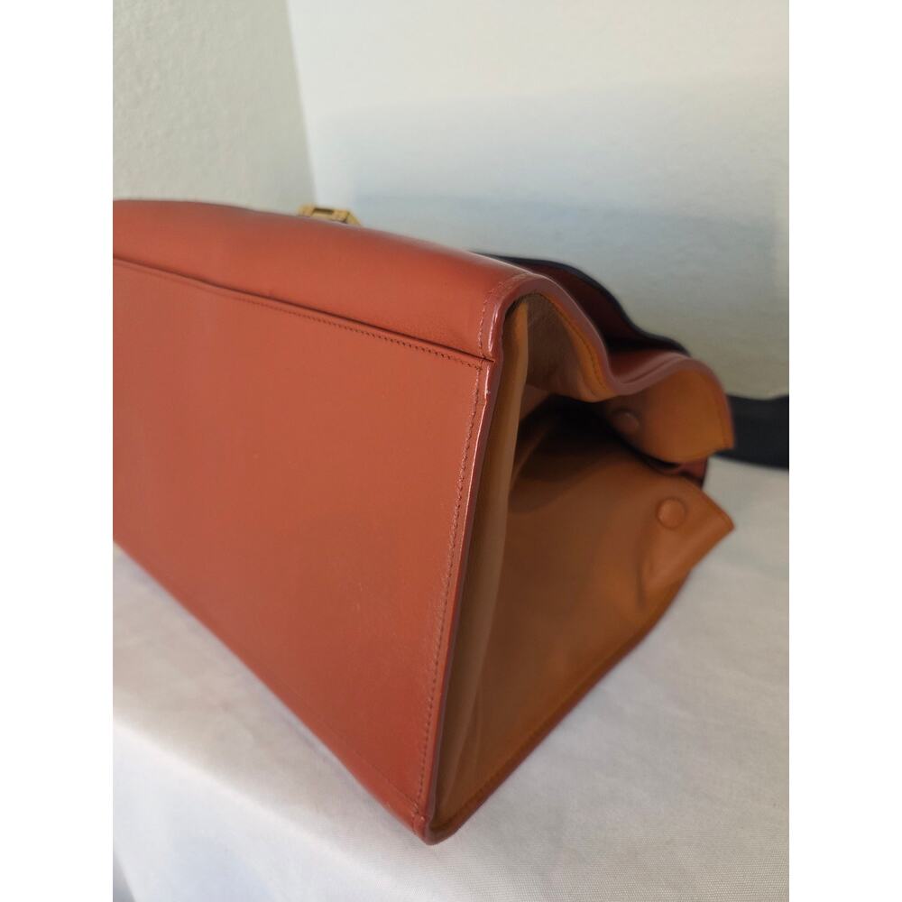 Celine Trapeze Two Tone Navy Cognac Leather Top Handle Shoulder Bag with Strap - Picture 6 of 15